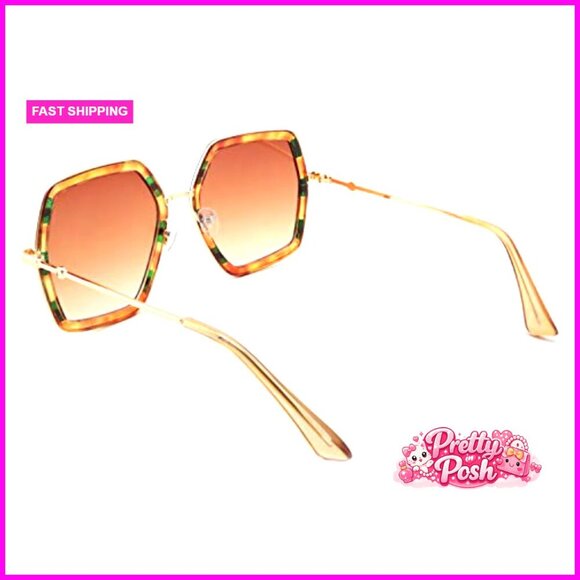 Large Hexagon Geometric Sunglasses, Plastic Metal Frame, UV400 Protection